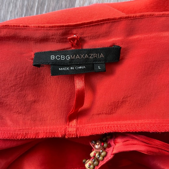 BCBGMaxAzria Red Orange Halter Neck Silk Top Shirt Size L Large - Picture 10 of 14